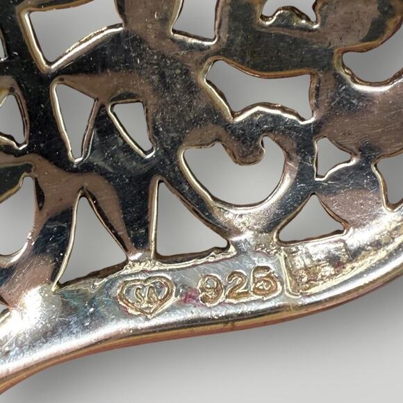 Sterling Silver 925 Marcasite Heart Pendant Necklace Ribbon & Chain 18 inch - Picture 4 of 9